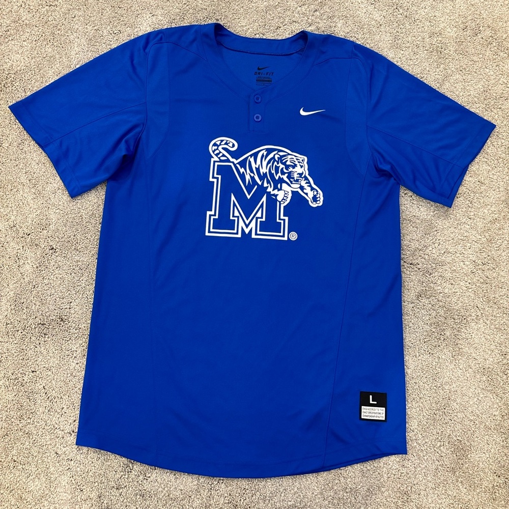 Nike Dri Fit Memphis Tigers Team Issued Baseball Jersey Mens L Blue
